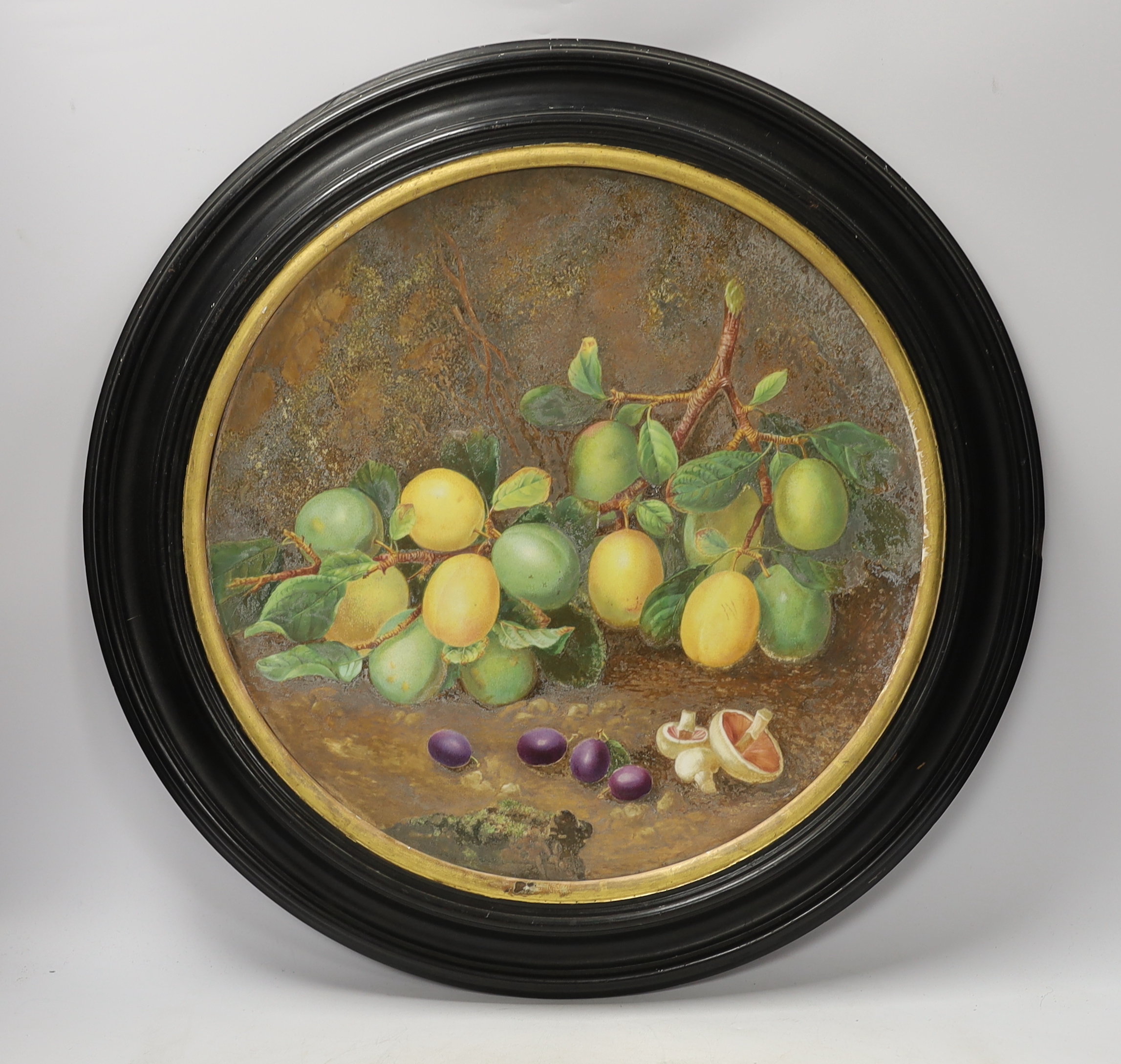 A framed Royal Worcester charger, outside painted by Octar H. Copson, dated 1880, 54cm total diameter